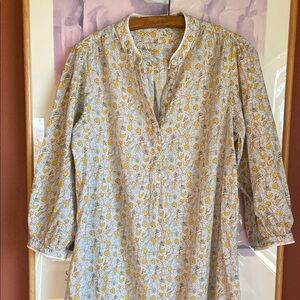 M.A.B.E. Bessie Floral Cotton Nightshirt w/Lace Trim, Size M